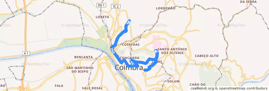 Mapa del recorrido 27: Bairro do Ingote => Praça da República de la línea  en Coimbra.