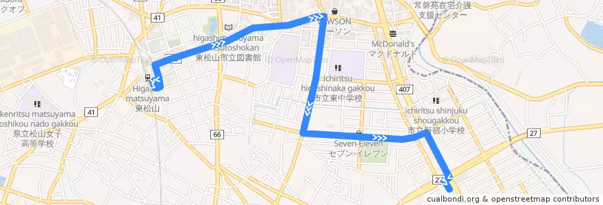 Mapa del recorrido HM-21 東松山駅～パークタウン五領 de la línea  en 東松山市.