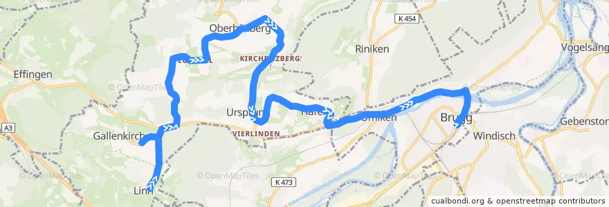 Mapa del recorrido Bus 372: Linn => Brugg AG de la línea  en Bezirk Brugg.