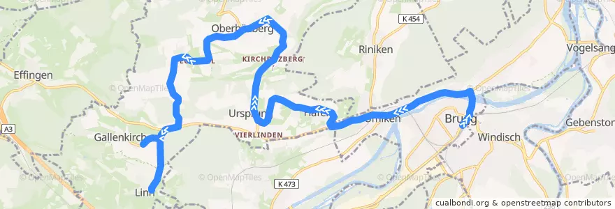 Mapa del recorrido Bus 372: Brugg AG => Linn de la línea  en Bezirk Brugg.