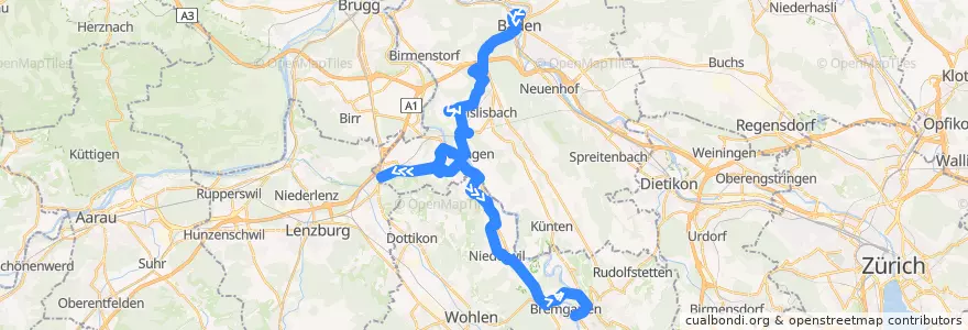 Mapa del recorrido Bus N72: Baden => Mellingen => Bremgarten AG de la línea  en Аргау.