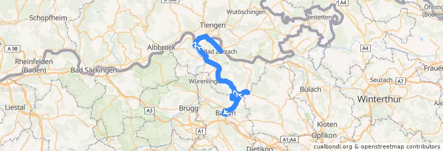 Mapa del recorrido Bus N73: Baden => Endingen => Bad Zurzach de la línea  en Argovia.