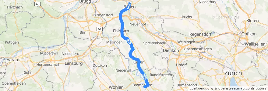 Mapa del recorrido Bus N71: Baden => Stetten AG => Bremgarten AG de la línea  en Argovie.
