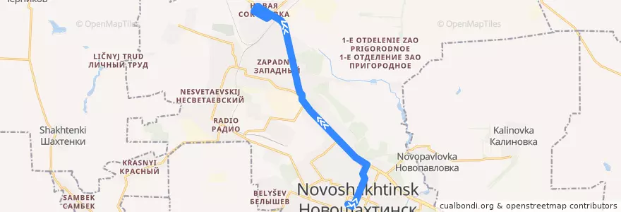 Mapa del recorrido Автобус 16: Центр => Новая соколовка de la línea  en городской округ Новошахтинск.