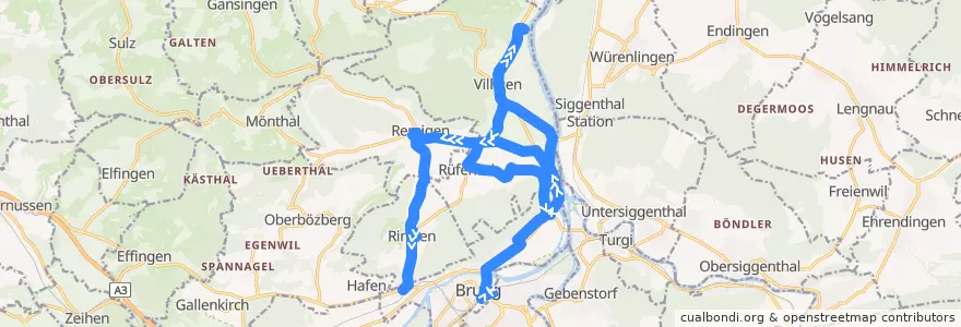 Mapa del recorrido Bus N40: Brugg AG => Lauffohr => Riniken de la línea  en Bezirk Brugg.