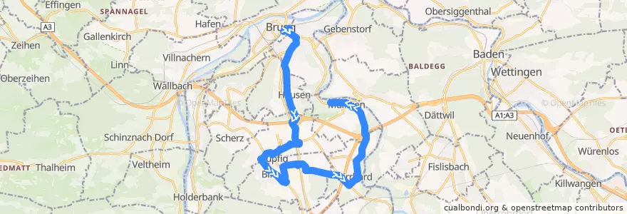Mapa del recorrido Bus N43: Brugg AG => Birr => Mülligen de la línea  en Bezirk Brugg.
