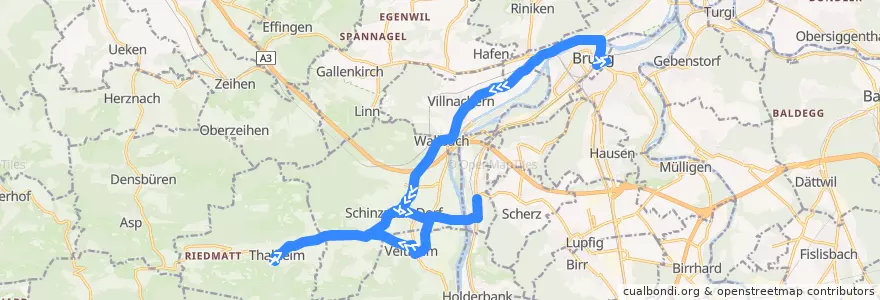 Mapa del recorrido Bus N42: Brugg AG => Schinznach Dorf => Thalheim AG de la línea  en Bezirk Brugg.