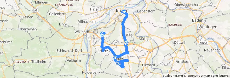 Mapa del recorrido Bus N43: Brugg AG => Birr => Habsburg de la línea  en Bezirk Brugg.