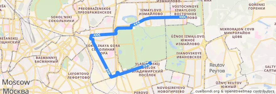 Mapa del recorrido Трамвай 34: 16-я Парковая улица => 3-я Владимирская улица de la línea  en Восточный административный округ.