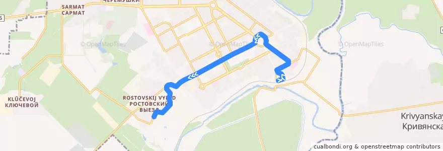 Mapa del recorrido Автобус №19 Железнодорожный вокзал - Ул. Украинская de la línea  en Novocherkassk.