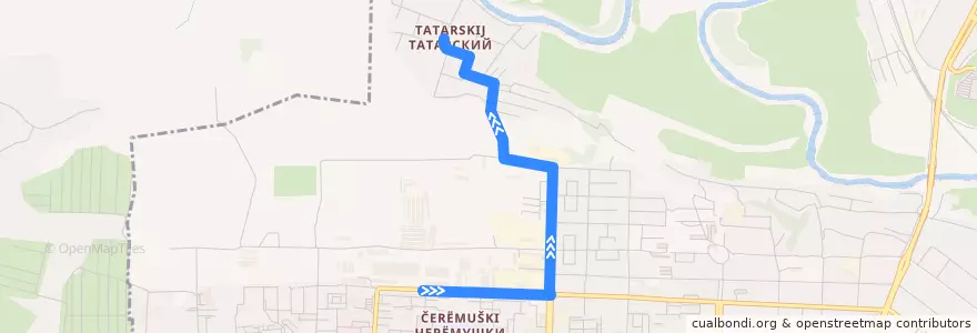 Mapa del recorrido Автобус №15 ОАО "Магнит" - Хутор Татарский de la línea  en Novocherkassk.
