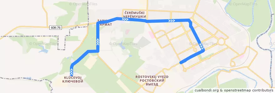 Mapa del recorrido Автобус №8 Посёлок Ключевой - Азовский рынок de la línea  en Novocherkassk.