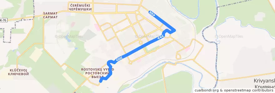 Mapa del recorrido Автобус №4 Ул. Просвещения - Ул. Украинская de la línea  en Novocherkassk.