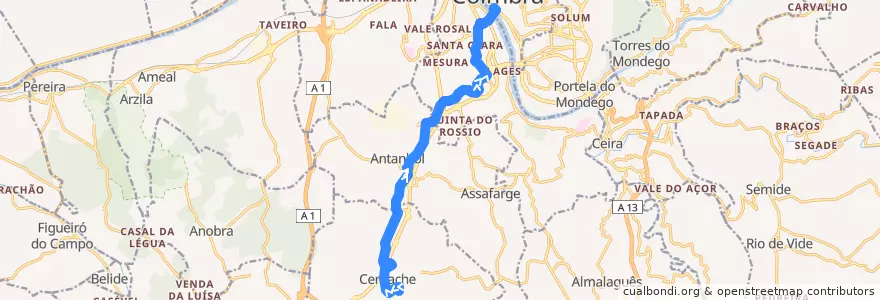 Mapa del recorrido 49: Cernache => Portagem de la línea  en Coimbra.