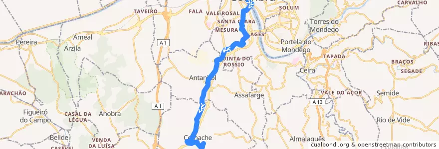 Mapa del recorrido 49: Portagem => Cernache de la línea  en Coimbra.