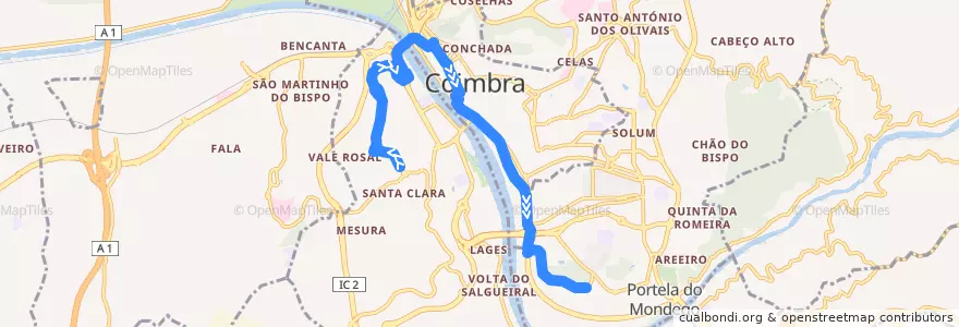 Mapa del recorrido 38F: Santa Clara => Fórum => Pólo 2 de la línea  en Coimbra.