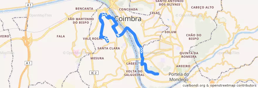 Mapa del recorrido 38: Santa Clara => Fórum => Pólo 2 de la línea  en Coïmbre.
