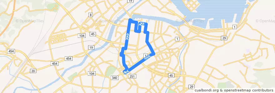 Mapa del recorrido 市内循環線 de la línea  en 八戸市.