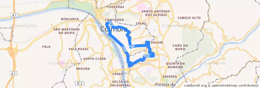 Mapa del recorrido 11: Arnado => Norton de Matos => Rua Verde Pinho => Arnado de la línea  en Coimbra.