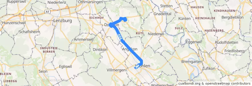 Mapa del recorrido Bus 345: Wohlen AG => Hägglingen de la línea  en Bezirk Bremgarten.