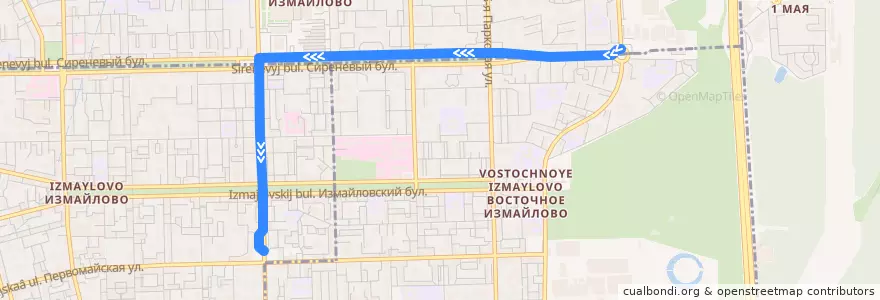 Mapa del recorrido Автобус Т55к: Площадь Соловецких Юнг => Метро "Измайлово" de la línea  en Восточный административный округ.
