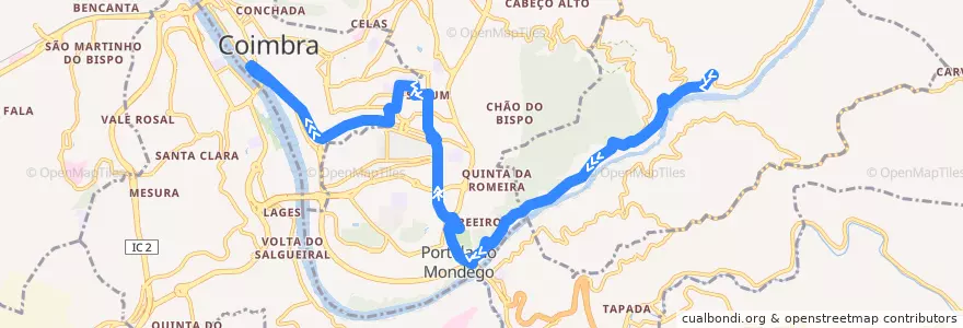 Mapa del recorrido 9F: Casal da Misarela => Portagem de la línea  en Coïmbre.