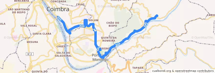 Mapa del recorrido 9F: Portagem => Casal da Misarela de la línea  en Coimbra.