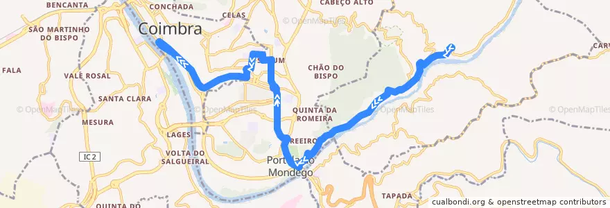 Mapa del recorrido 9: Casal da Misarela => Portagem de la línea  en Coïmbre.
