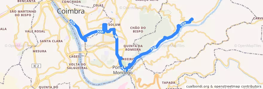 Mapa del recorrido 9: Portagem => Casal da Misarela de la línea  en Coimbra.