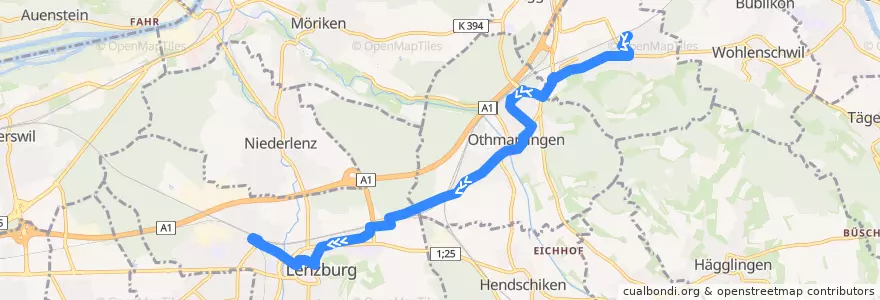 Mapa del recorrido Bus 393: Mägenwil => Lenzburg de la línea  en Аргау.