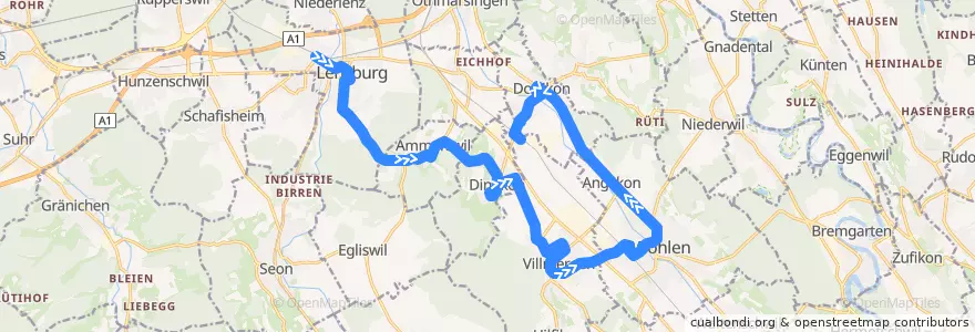 Mapa del recorrido Bus N92: Lenzburg => Dottikon-Dintikon de la línea  en Аргау.