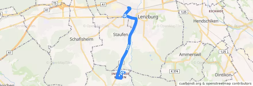 Mapa del recorrido Bus 389: Seon, Birren Nord => Lenzburg de la línea  en Bezirk Lenzburg.