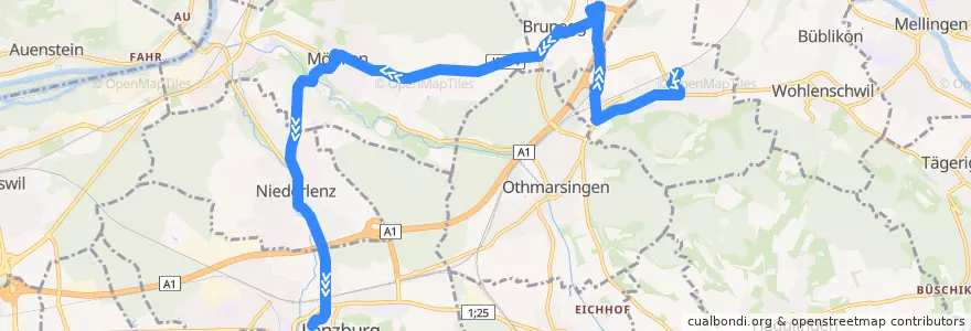 Mapa del recorrido Bus 382: Mägenwil => Lenzburg de la línea  en Argovie.