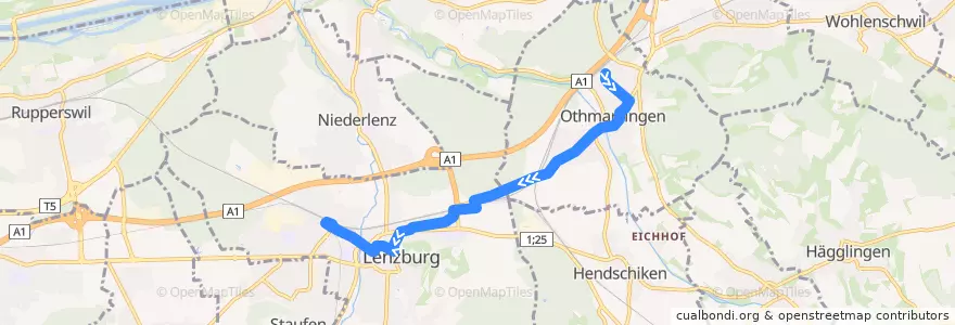 Mapa del recorrido Bus 393: Othmarsingen => Lenzburg de la línea  en Bezirk Lenzburg.