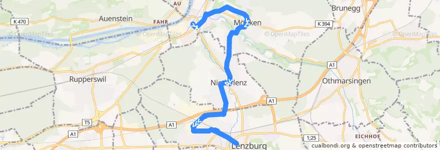 Mapa del recorrido Bus 381: Wildegg => Lenzburg de la línea  en Bezirk Lenzburg.