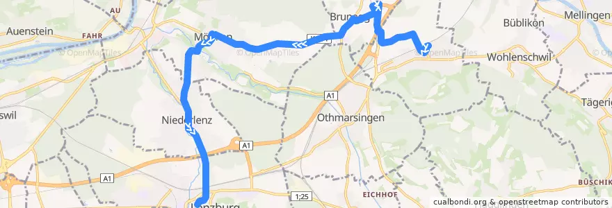 Mapa del recorrido Bus 382: Mägenwil => Lenzburg de la línea  en Bezirk Lenzburg.