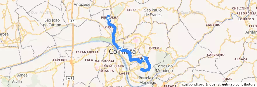 Mapa del recorrido 5T: Pedrulha => Vale das Flores de la línea  en Coimbra.