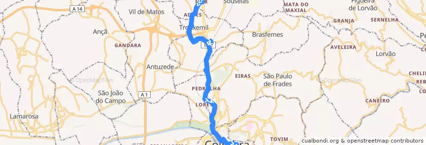 Mapa del recorrido 2F: Sargento Mor => Manutenção de la línea  en Coimbra.