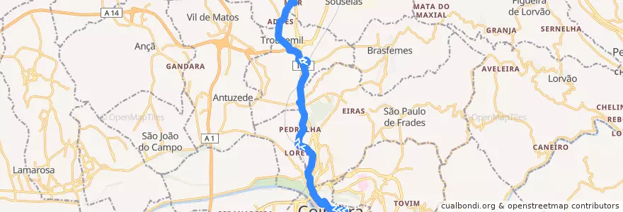 Mapa del recorrido 2F: Manutenção => Sargento Mor de la línea  en Coïmbre.