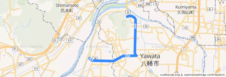 Mapa del recorrido 樟葉八幡線 de la línea  en 日本.