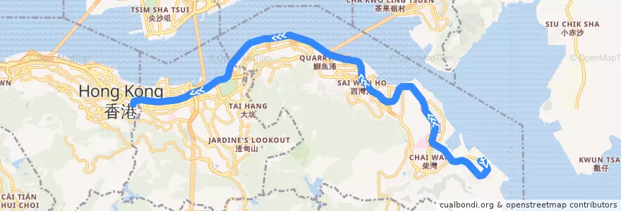 Mapa del recorrido 城巴789線 Citybus 789 (小西灣（藍灣半島） Siu Sai Wan (Island Resort) → 金鐘（樂禮街） Admiralty (Rodney Street) (不停曉翠街 omit Hiu Tsui Street)) de la línea  en 香港島.