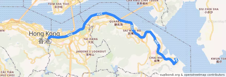 Mapa del recorrido 城巴789線 Citybus 789 (小西灣（藍灣半島） Siu Sai Wan (Island Resort) → 金鐘（樂禮街） Admiralty (Rodney Street) (不停富景花園 omit Fullview Garden)) de la línea  en Hong Kong.