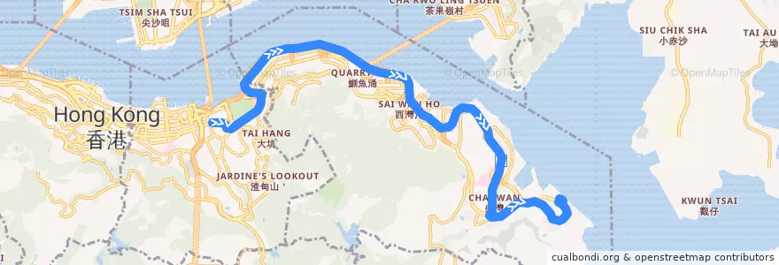 Mapa del recorrido 新巴8P線 NWFB 8P (小西灣（藍灣半島） Siu Sai Wan (Island Resort) → 銅鑼灣（希慎廣場） Causeway Bay (Hysan Place)) de la línea  en Eastern District.