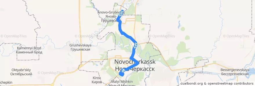Mapa del recorrido Автобус №52 Молодёжный - Школа №12 - ул. Украинская de la línea  en Novocherkassk.