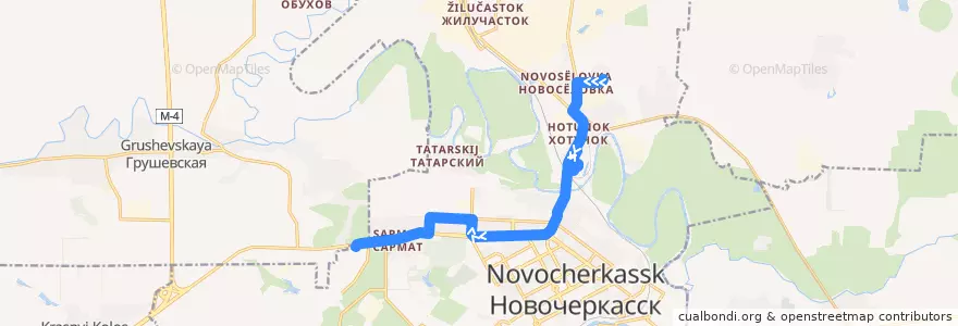 Mapa del recorrido Автобус №39 Микрорайон Восточный - ТЦ Лента - Терапевтический корпус de la línea  en Novocherkassk.
