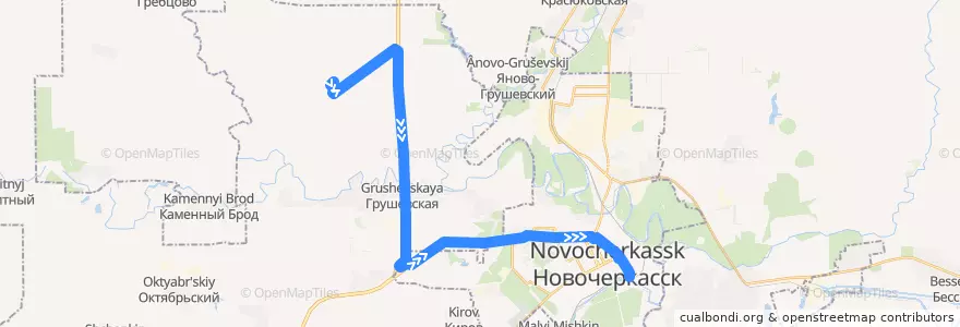 Mapa del recorrido Автобус №800 Аэропорт Платов - Новочеркасск (Ж/д вокзал) de la línea  en Oblast de Rostov.
