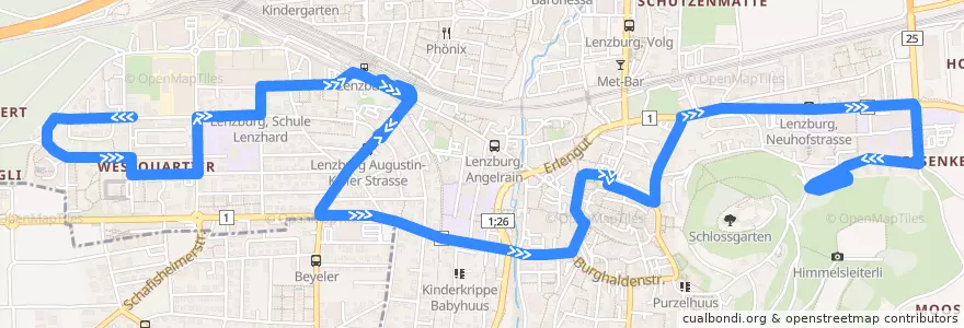 Mapa del recorrido Bus 391: Lenzburg, Langsamstig => Schloss de la línea  en Bezirk Lenzburg.