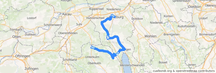 Mapa del recorrido Bus 395: Teufenthal => Lenzburg de la línea  en Аргау.