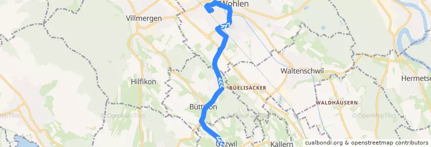 Mapa del recorrido Bus 342: Uezwil => Wohlen AG de la línea  en Bezirk Bremgarten.