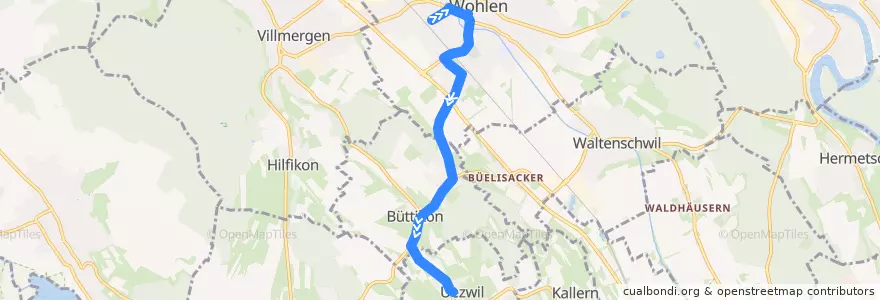 Mapa del recorrido Bus 342: Wohlen AG => Uezwil de la línea  en Bezirk Bremgarten.
